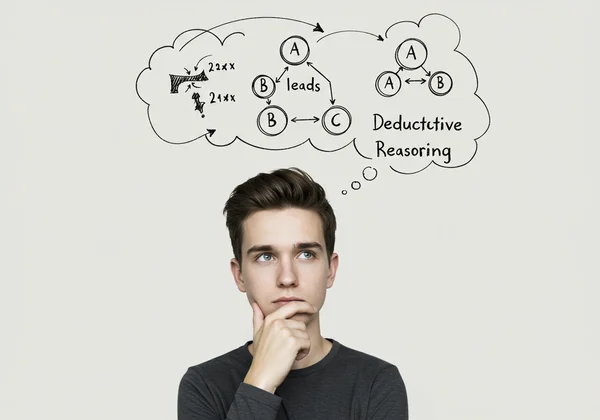 Person analyzing logical statements for problem-solving