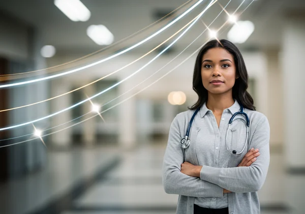 자신감 있게 자신의 경력을 바라보는 예비 간호 학생